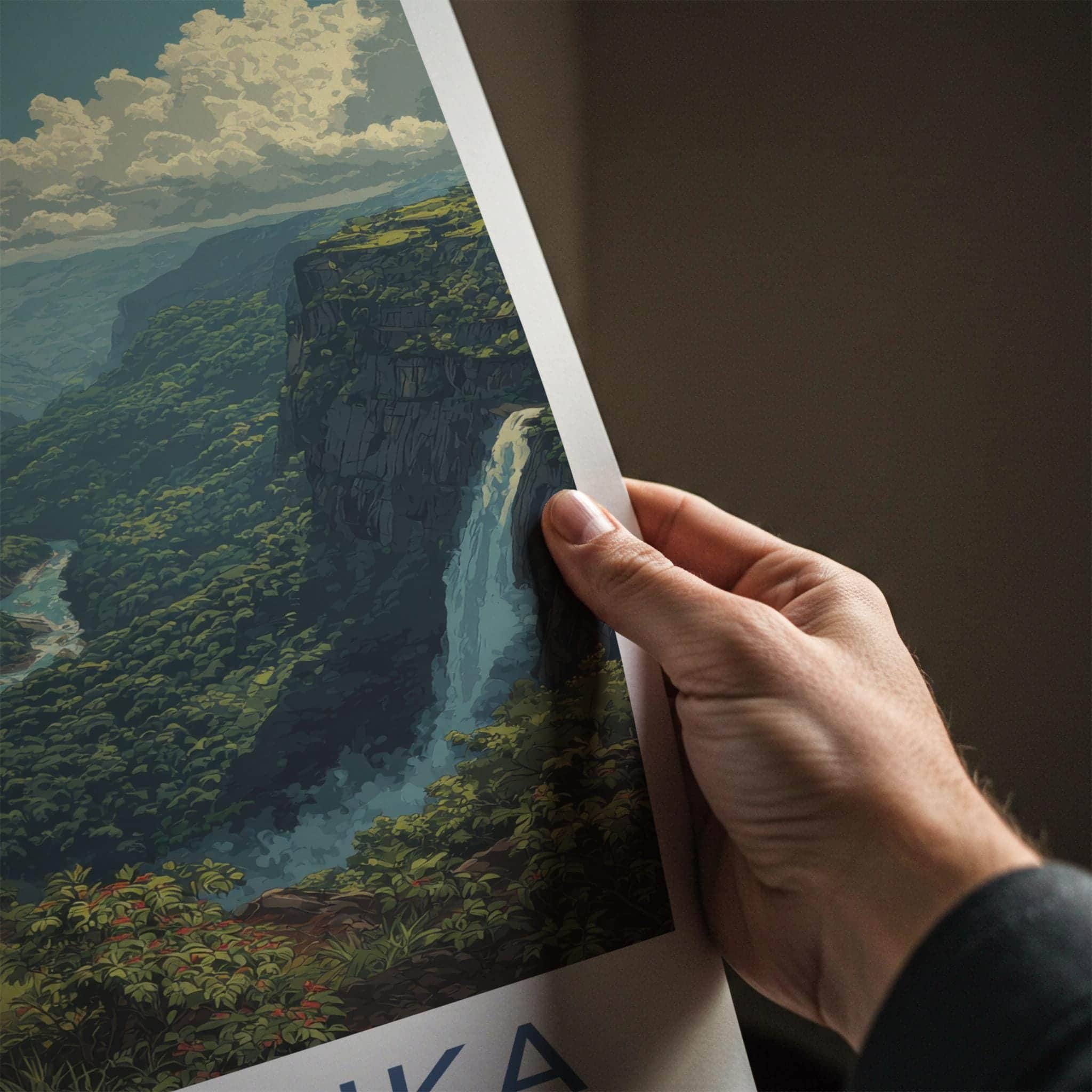 Nohkalika Poster - India Travel Art - Meghalaya Lush Green Valley Home Decor
