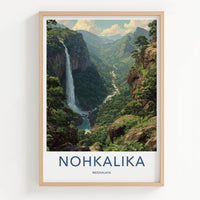 Nohkalika Poster - India Travel Art - Meghalaya Lush Valley Waterfall Home Decor