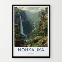 Nohkalika Poster - India Travel Art - Meghalaya Lush Valley Waterfall Home Decor