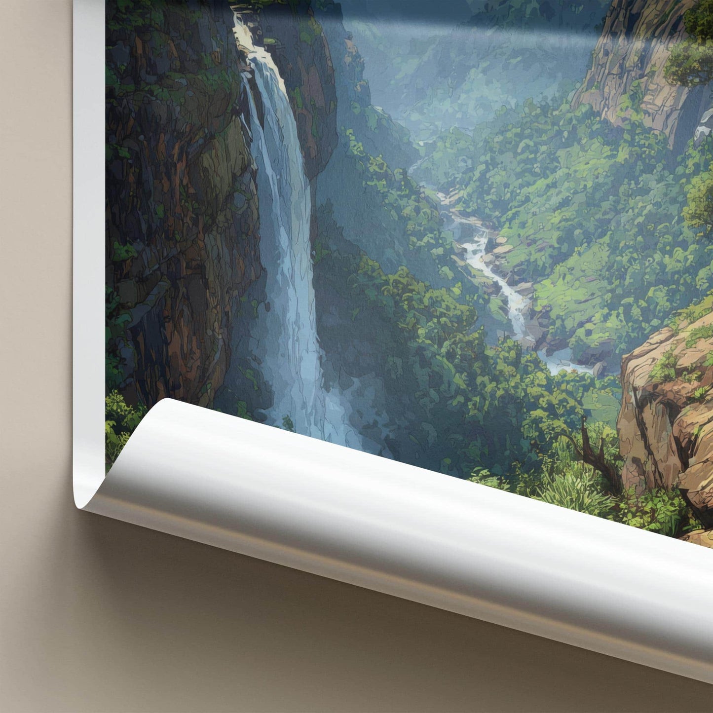 Nohkalikai Falls Poster - India Travel Art - Meghalaya Cascading Water Cliff Home Decor