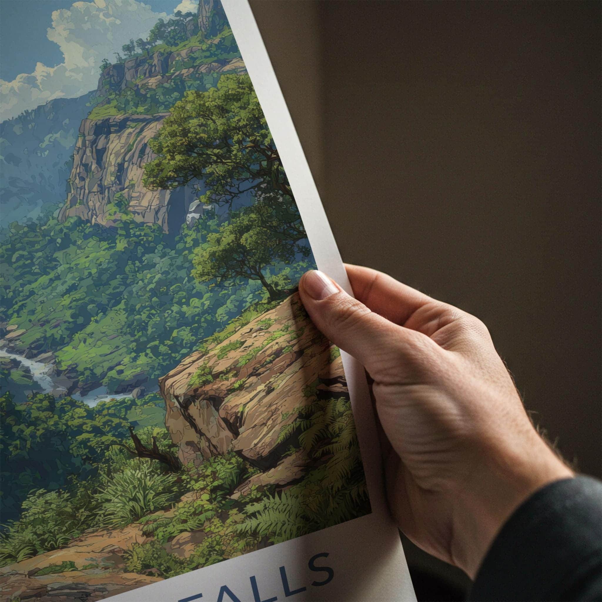 Nohkalikai Falls Poster - India Travel Art - Meghalaya Cascading Water Cliff Home Decor