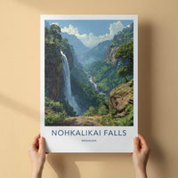Nohkalikai Falls Poster - India Travel Art - Meghalaya Cascading Water Cliff Home Decor