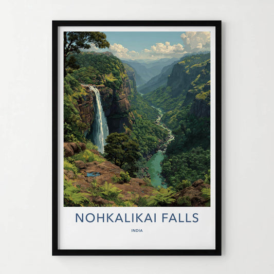 Nohkalikai Falls Poster - India Wall Art - Meghalaya Lush Green Gorge Wall Decor