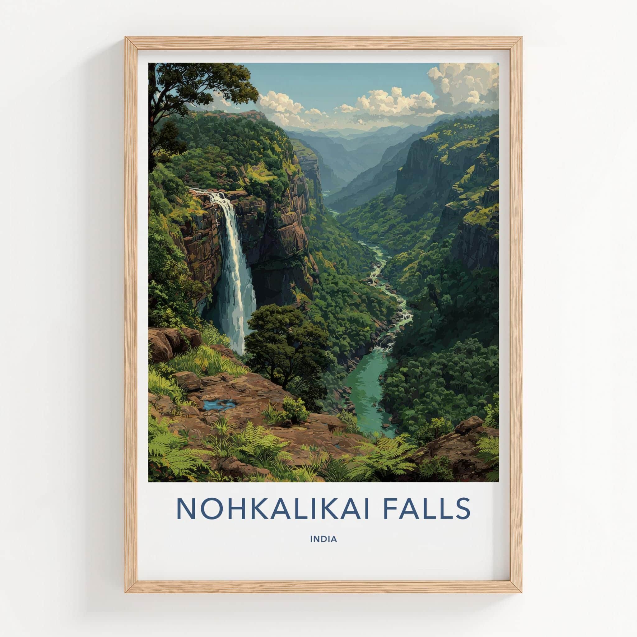 Nohkalikai Falls Poster - India Wall Art - Meghalaya Lush Green Gorge Wall Decor