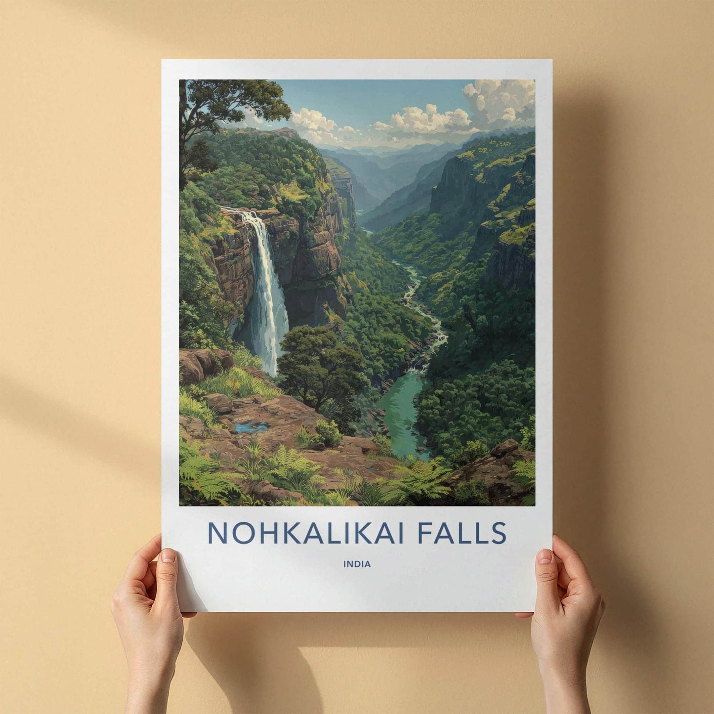 Nohkalikai Falls Poster - India Wall Art - Meghalaya Lush Green Gorge Wall Decor