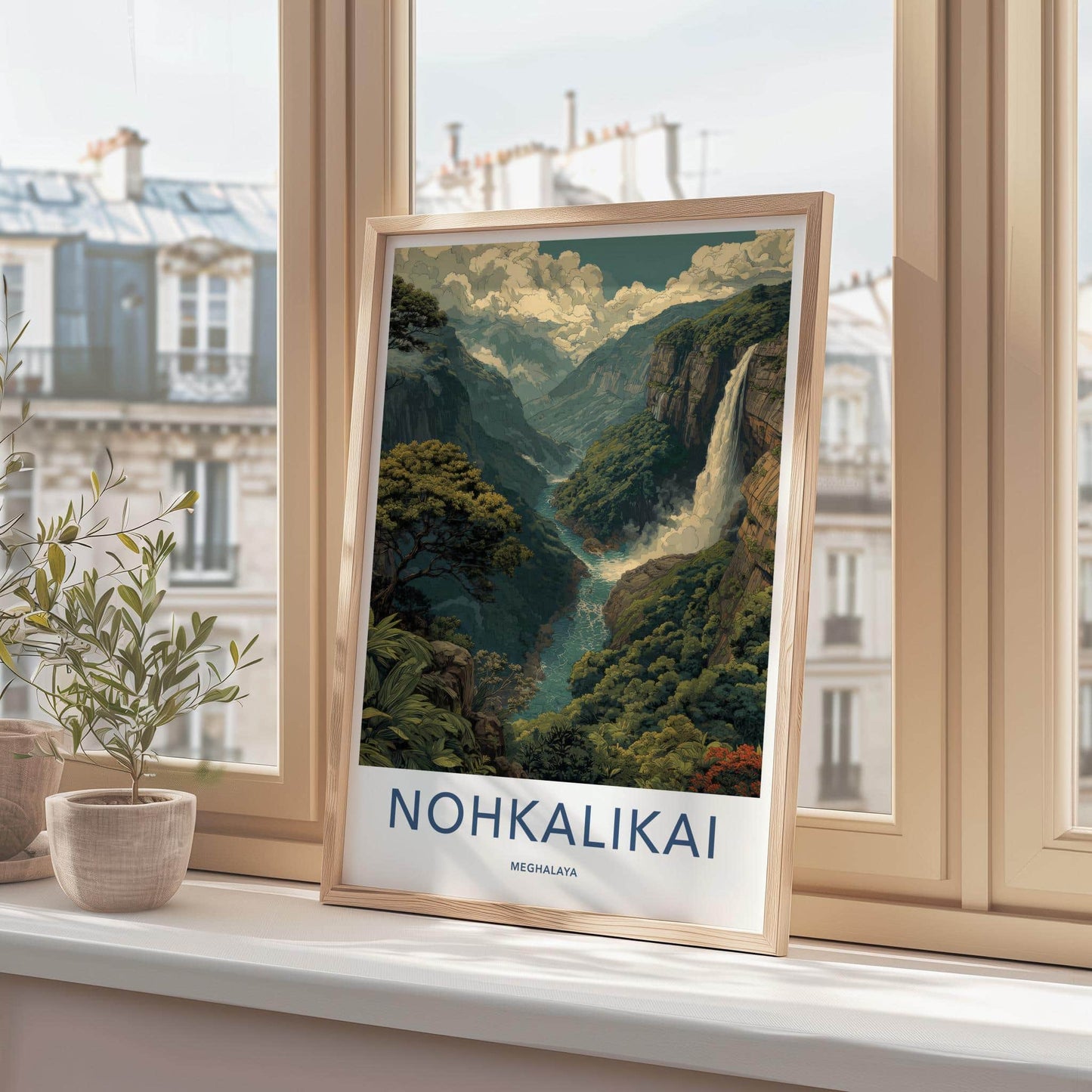Nohkalikai Poster - India Travel Art - Meghalaya Valley Waterfall Home Decor