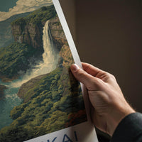Nohkalikai Poster - India Travel Art - Meghalaya Valley Waterfall Home Decor