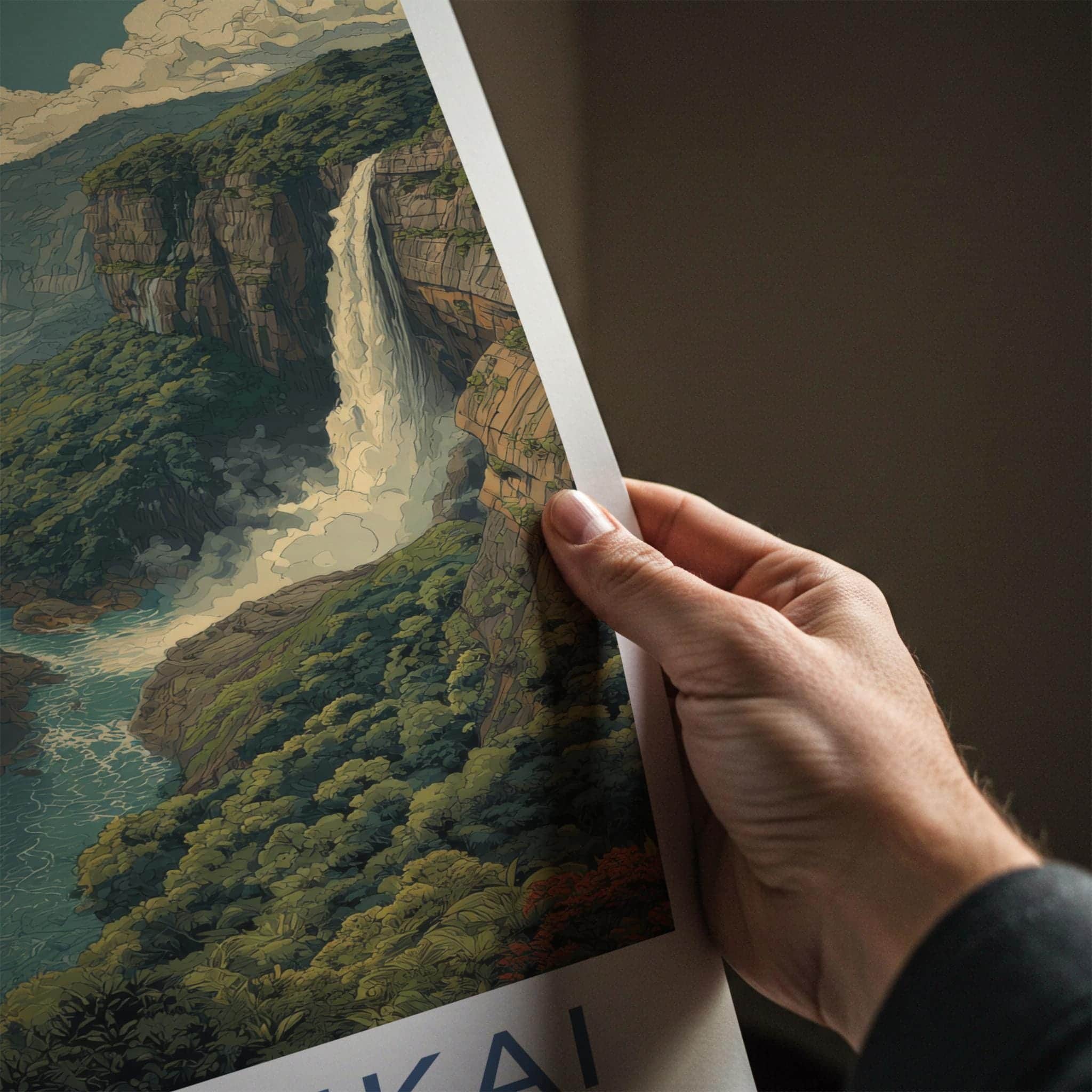 Nohkalikai Poster - India Travel Art - Meghalaya Valley Waterfall Home Decor