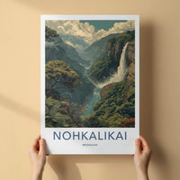 Nohkalikai Poster - India Travel Art - Meghalaya Valley Waterfall Home Decor