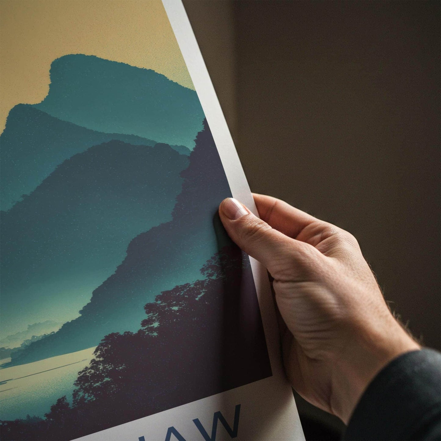 Nong Khiaw Poster - Laos Travel Art - Layered Mountain River Home Decor