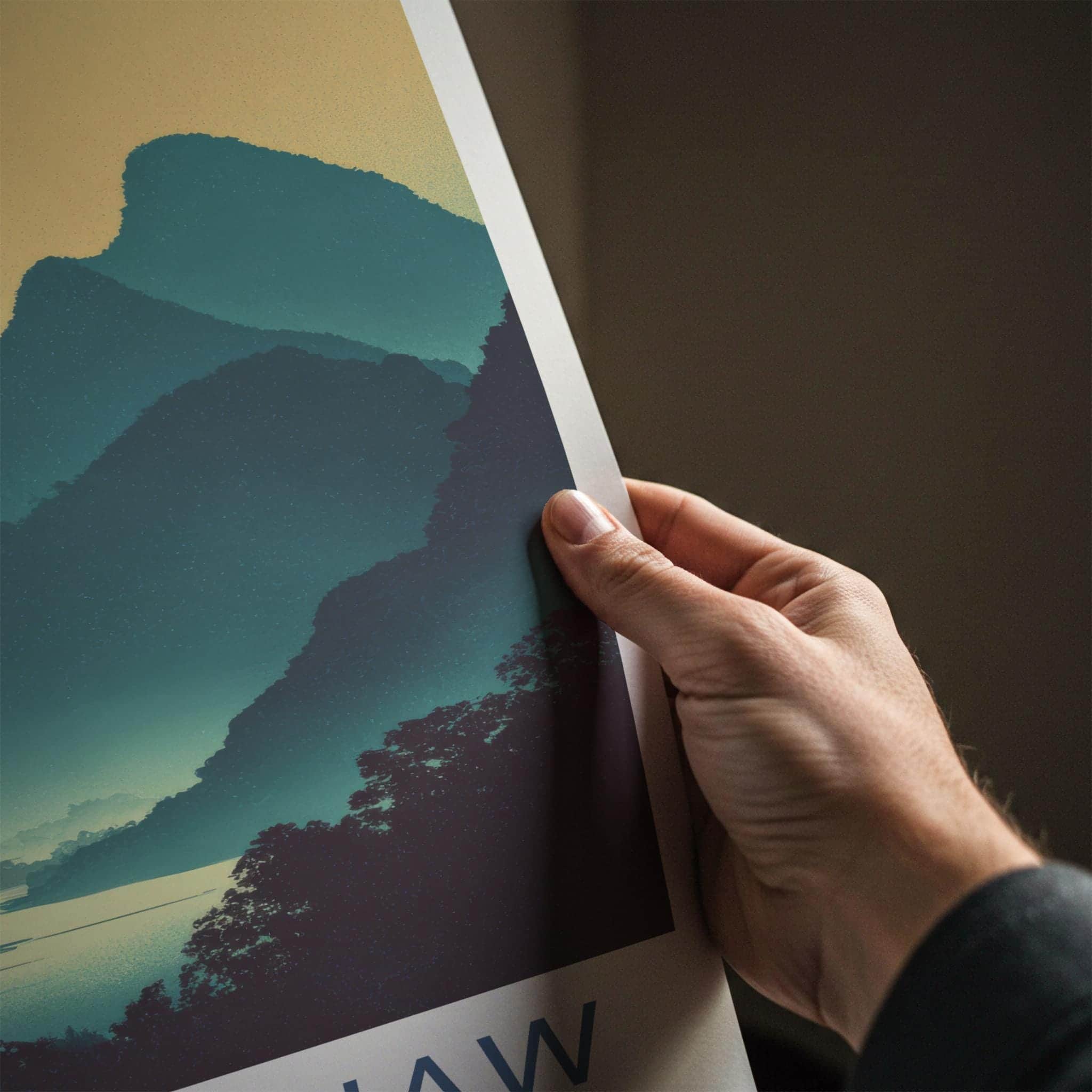 Nong Khiaw Poster - Laos Travel Art - Layered Mountain River Home Decor