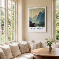 Nong Khiaw Poster - Laos Travel Art - Misty River Mountains Home Decor