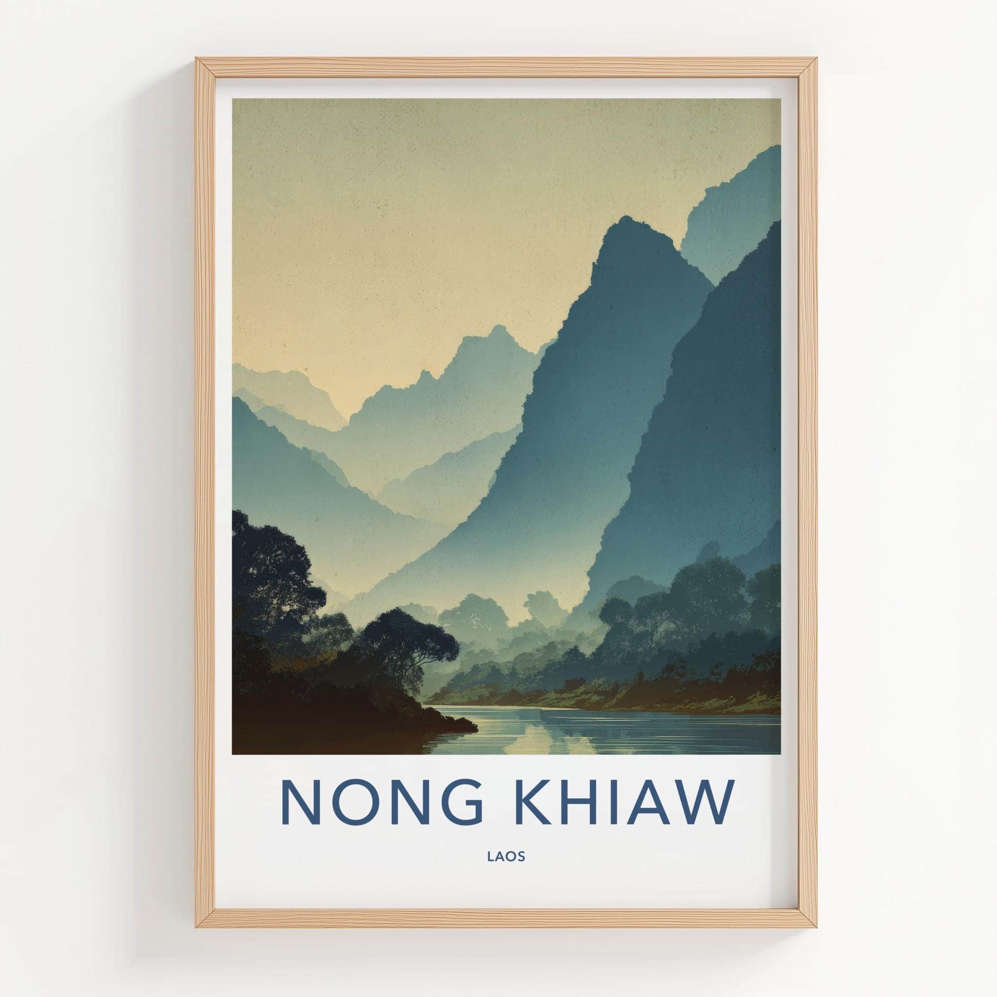 Nong Khiaw Poster - Laos Travel Art - Misty River Mountains Home Decor