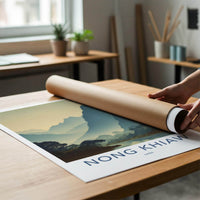 Nong Khiaw Poster - Laos Travel Art - Misty River Mountains Home Decor
