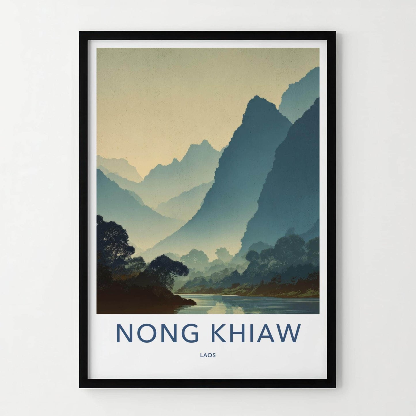 Nong Khiaw Poster - Laos Travel Art - Misty River Mountains Home Decor