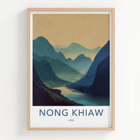 Nong Khiaw Poster - Laos Travel Art - Misty River Valley Home Decor