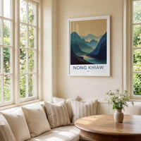 Nong Khiaw Poster - Laos Travel Art - Misty River Valley Home Decor