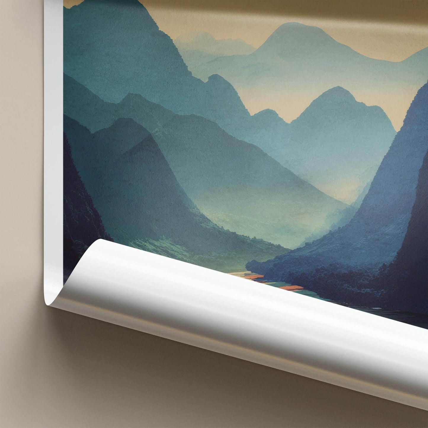 Nong Khiaw Poster - Laos Travel Art - Misty River Valley Home Decor