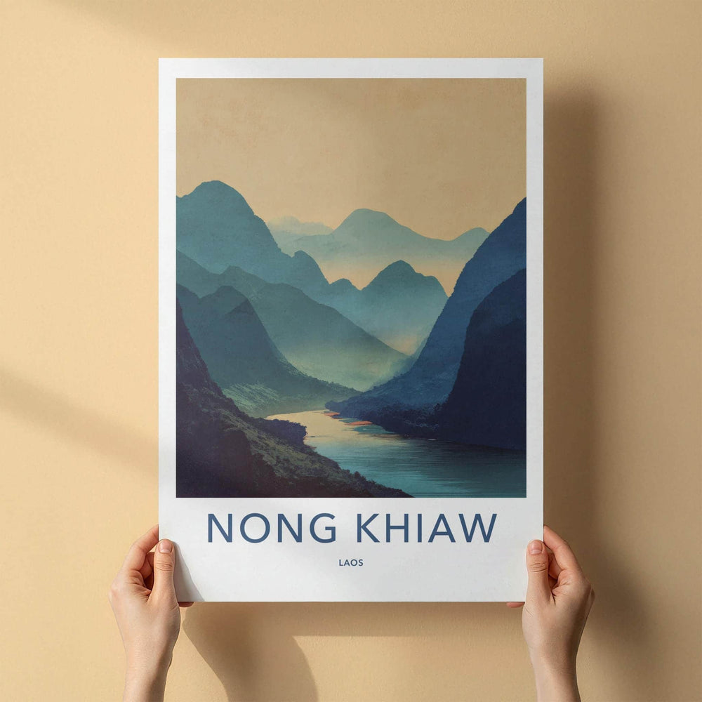 Nong Khiaw Poster - Laos Travel Art - Misty River Valley Home Decor