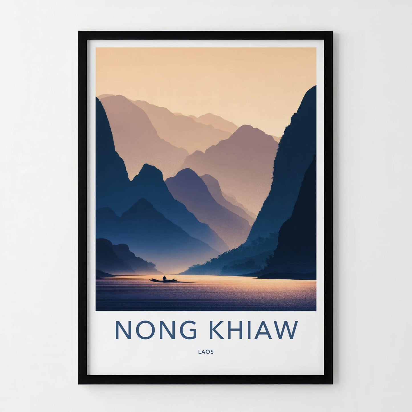 Nong Khiaw Poster - Laos Travel Art - Serene River Sunset Home Decor
