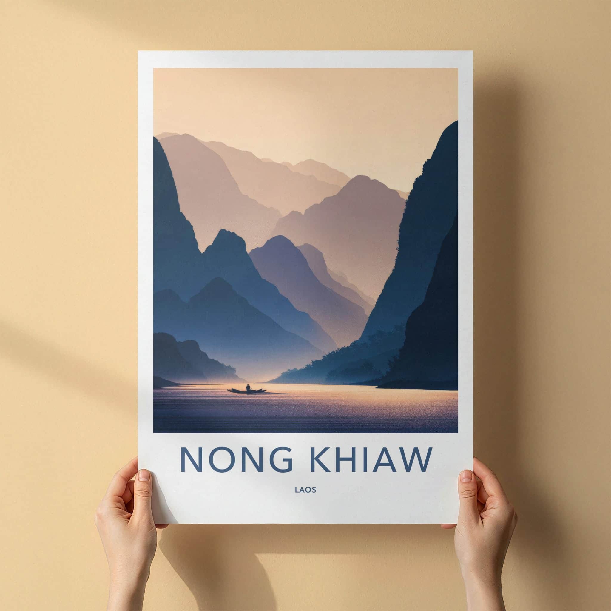 Nong Khiaw Poster - Laos Travel Art - Serene River Sunset Home Decor
