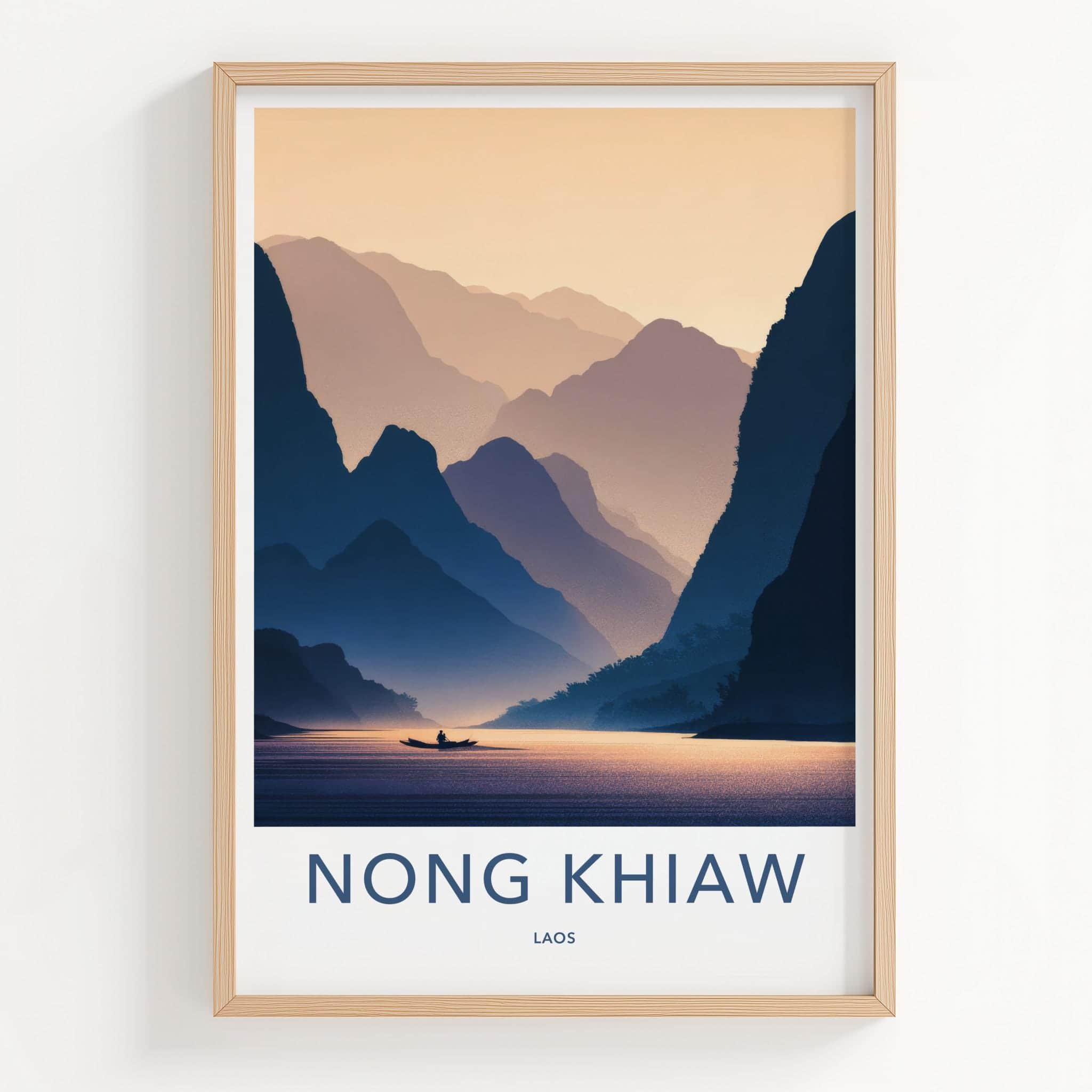 Nong Khiaw Poster - Laos Travel Art - Serene River Sunset Home Decor