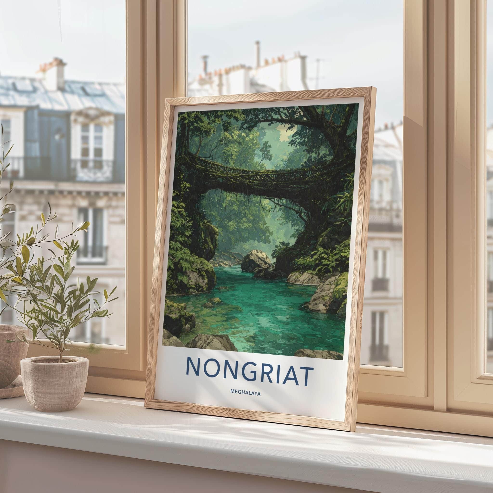 Nongriat Poster - India Travel Art - Meghalaya Living Root Bridge Home Decor