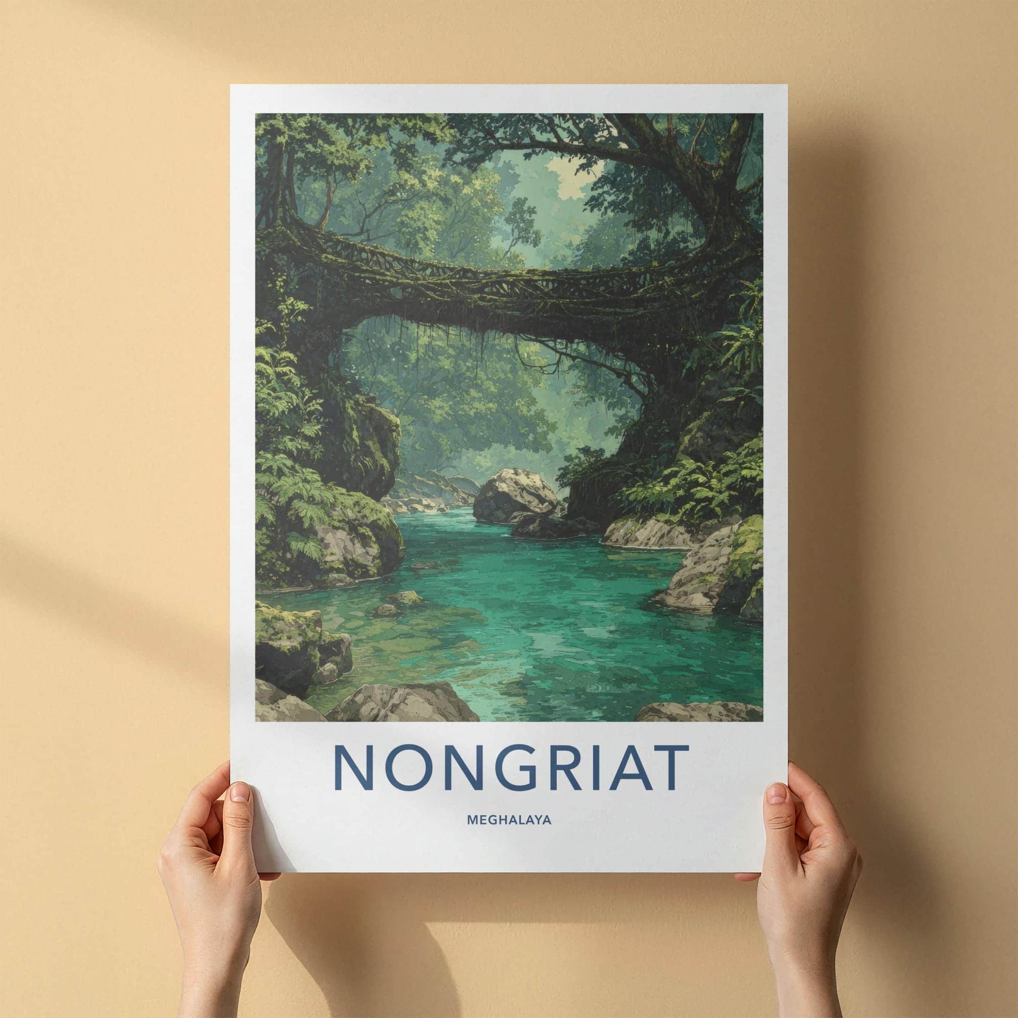 Nongriat Poster - India Travel Art - Meghalaya Living Root Bridge Home Decor