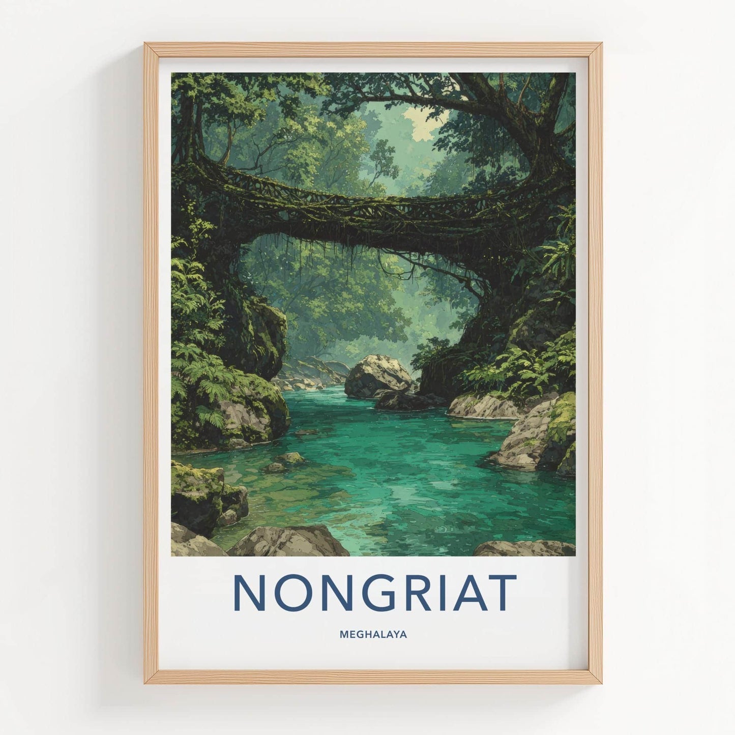 Nongriat Poster - India Travel Art - Meghalaya Living Root Bridge Home Decor