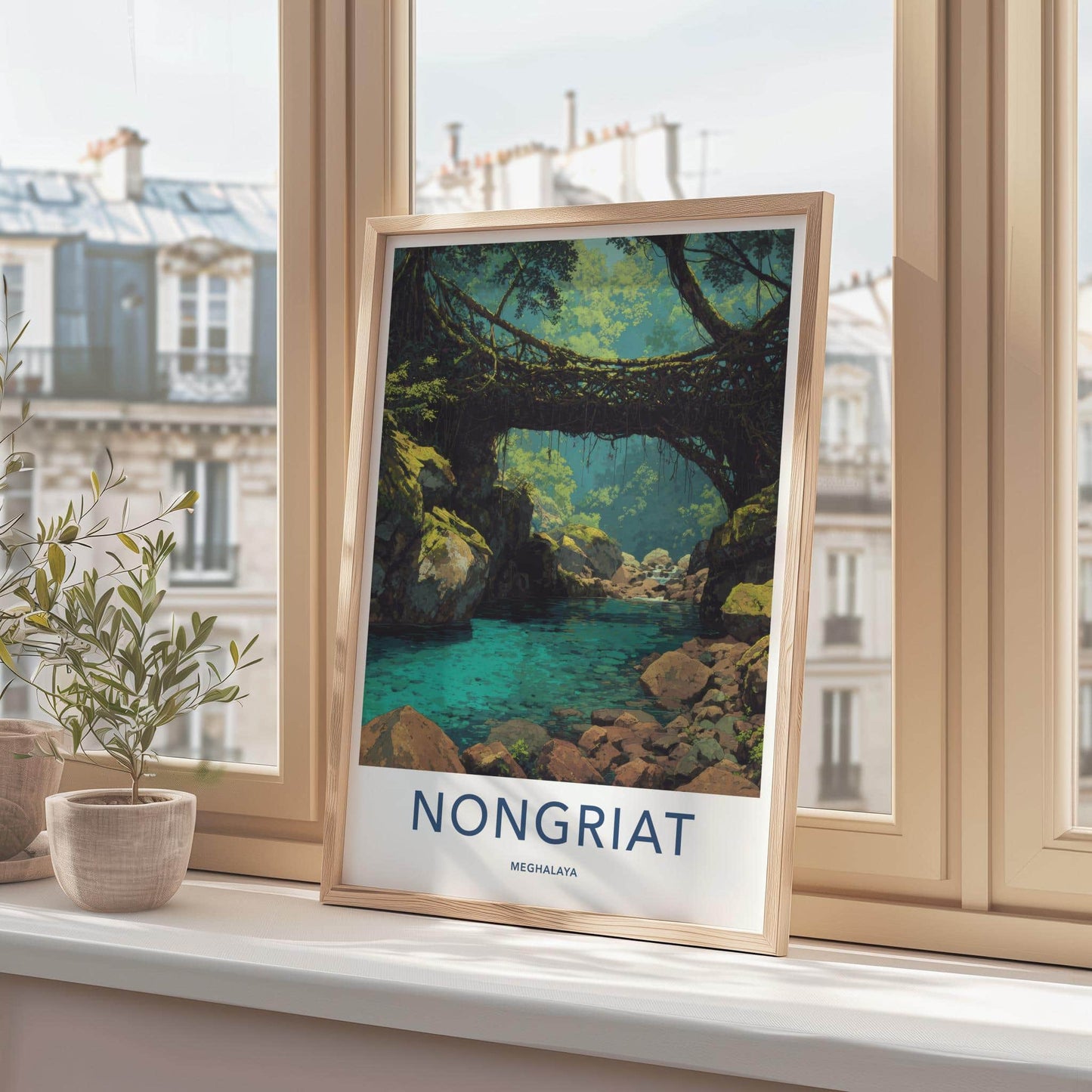 Nongriat Poster - India Travel Art - Meghalaya Living Root Bridge Home Decor