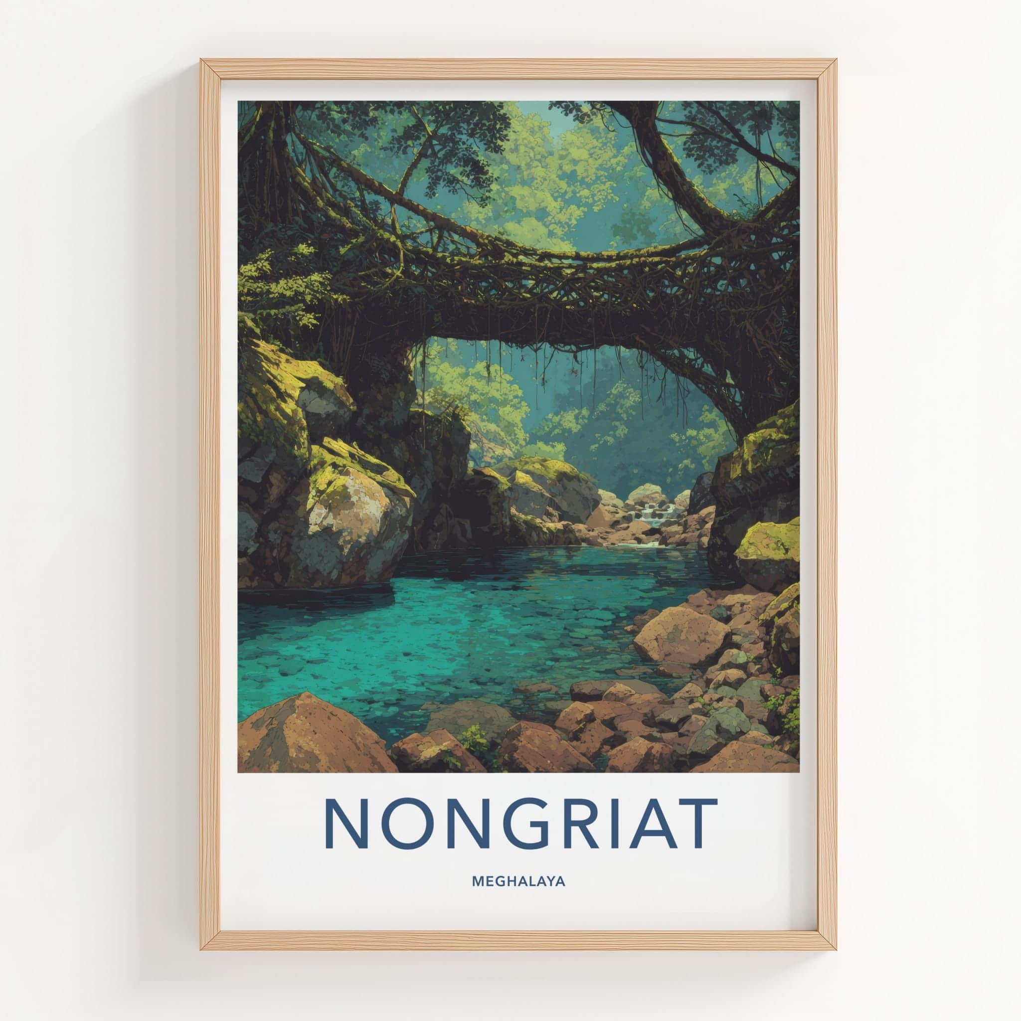Nongriat Poster - India Travel Art - Meghalaya Living Root Bridge Home Decor