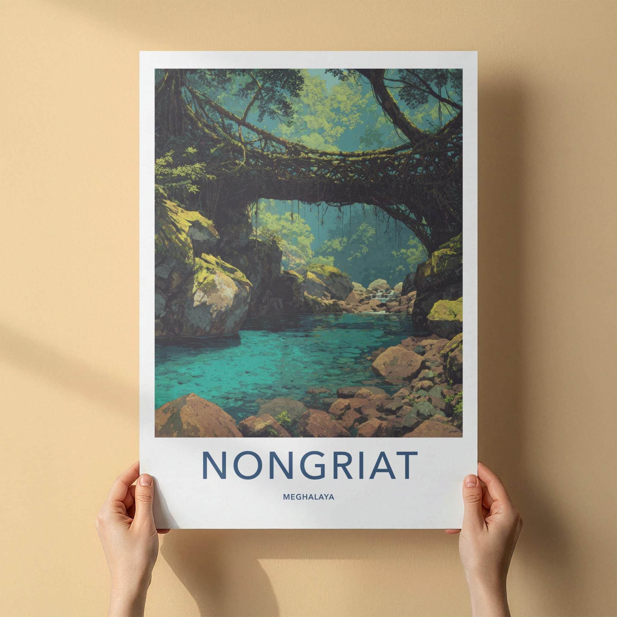 Nongriat Poster - India Travel Art - Meghalaya Living Root Bridge Home Decor