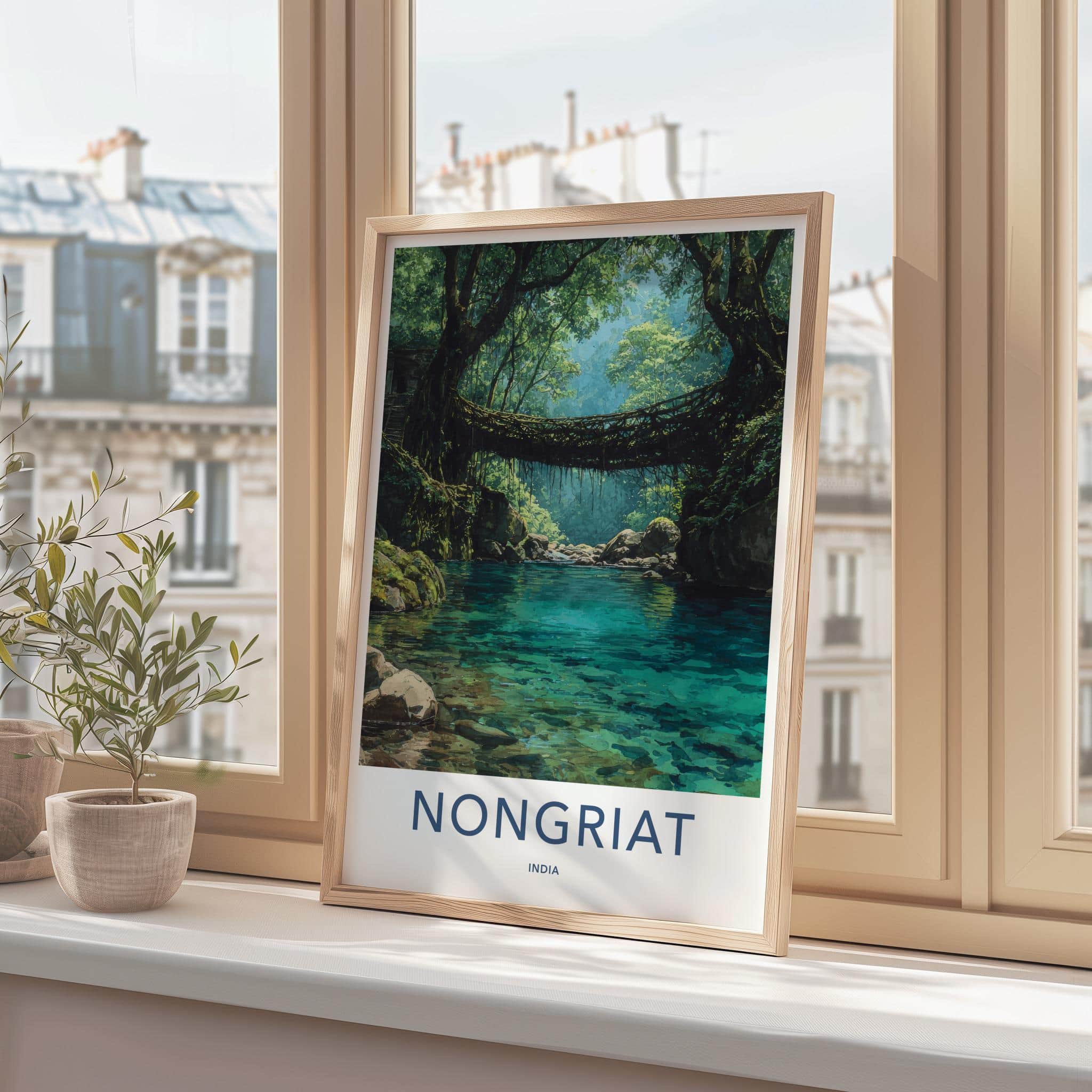 Nongriat Poster - India Travel Art - Meghalaya Living Root Bridge Wall Decor