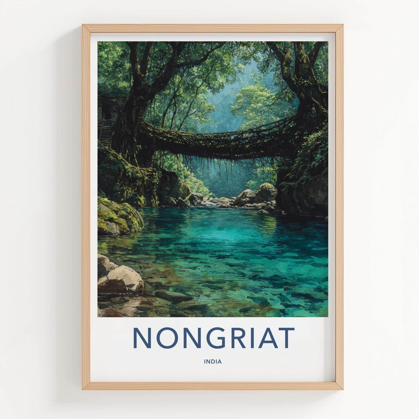 Nongriat Poster - India Travel Art - Meghalaya Living Root Bridge Wall Decor