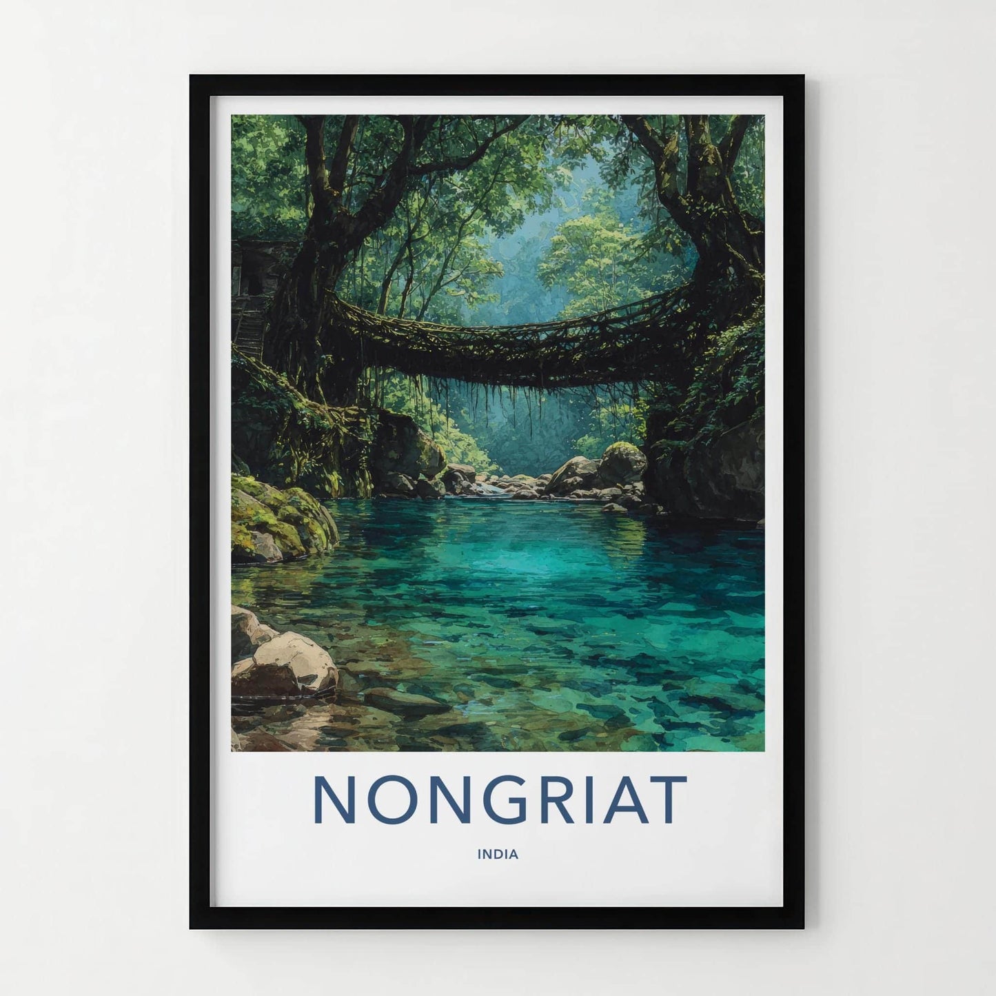 Nongriat Poster - India Travel Art - Meghalaya Living Root Bridge Wall Decor