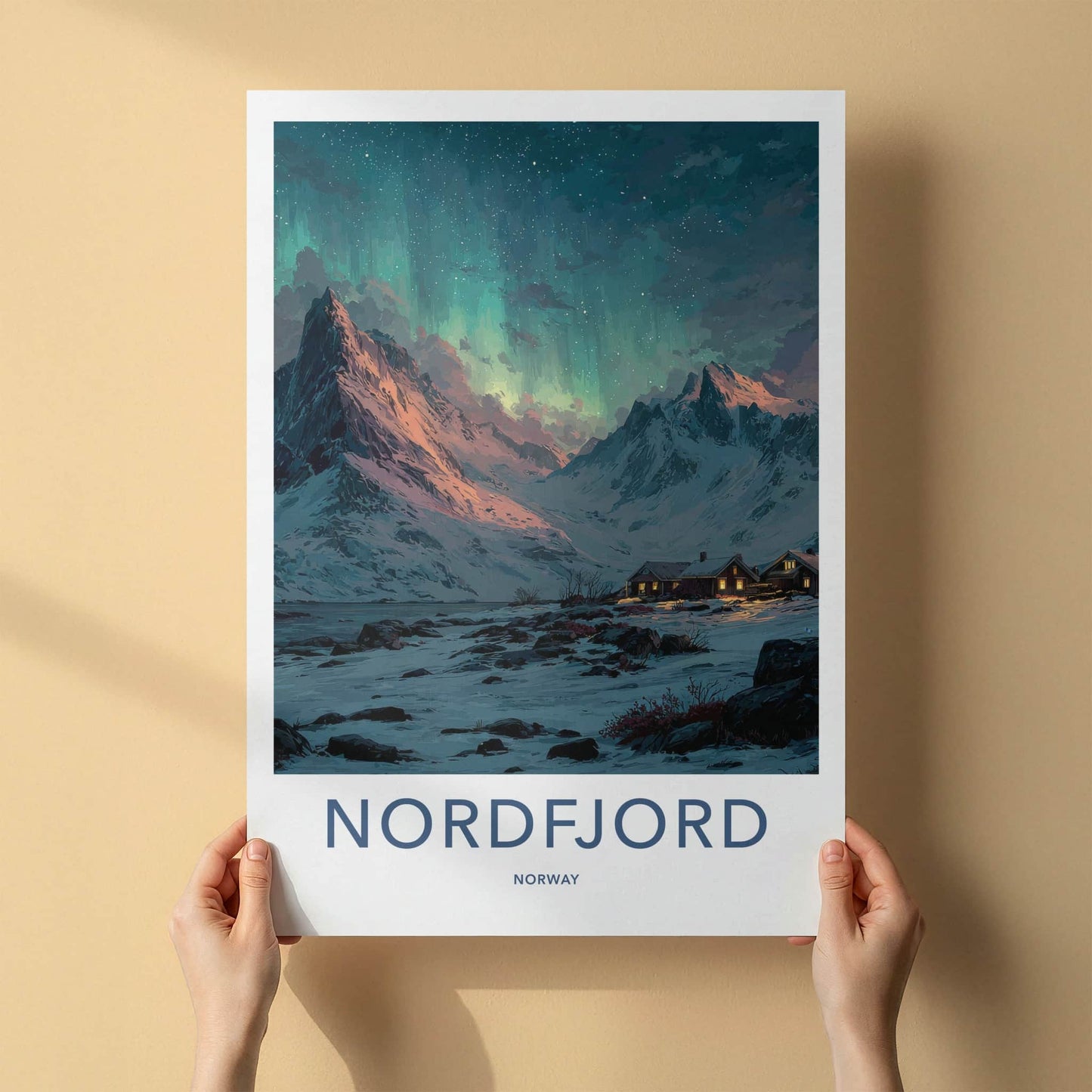 Nordfjord Poster - Norway Art Print - Northern Lights Fjord Home Decor