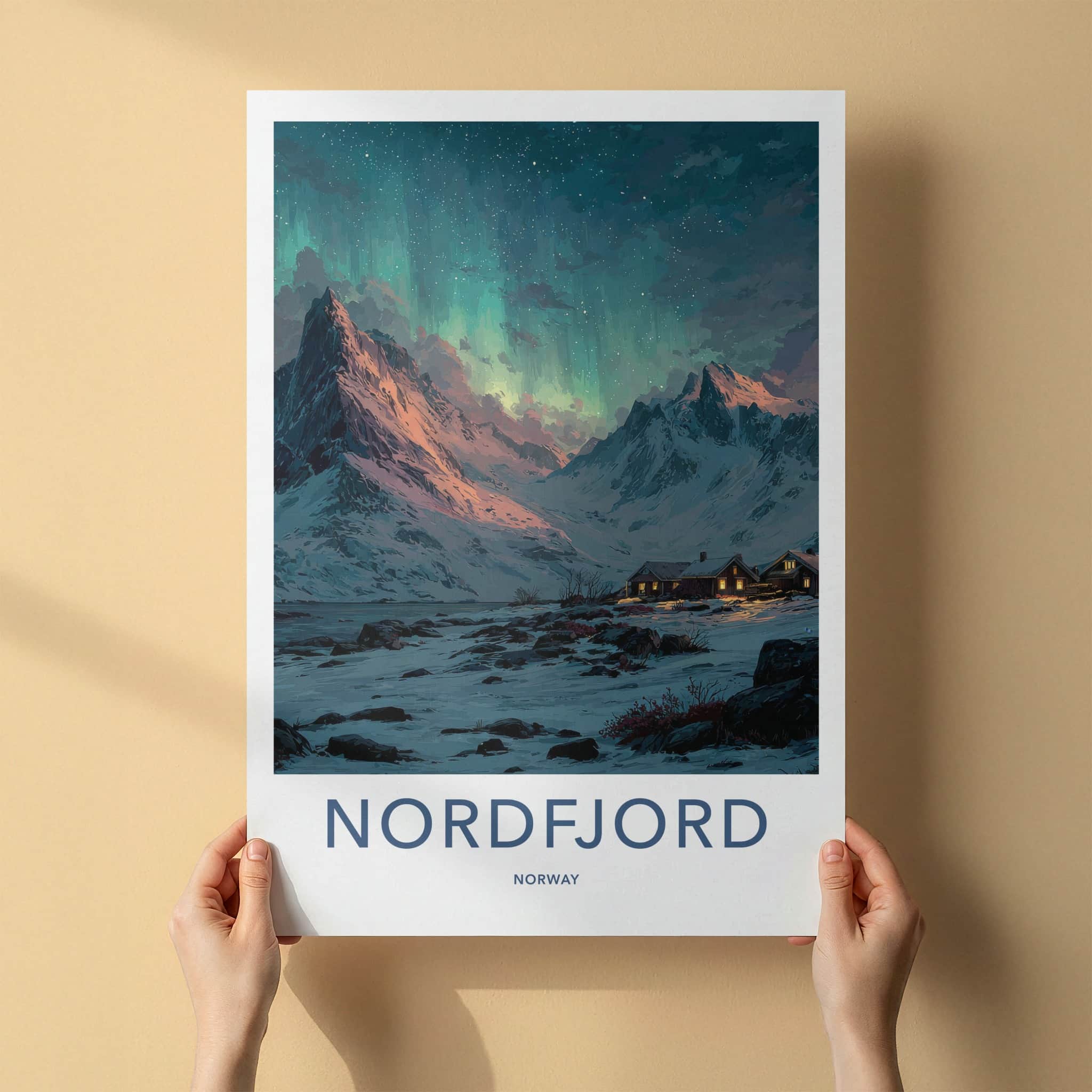 Nordfjord Poster - Norway Art Print - Northern Lights Fjord Home Decor