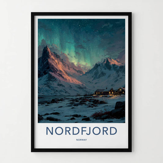 Nordfjord Poster - Norway Art Print - Northern Lights Fjord Home Decor