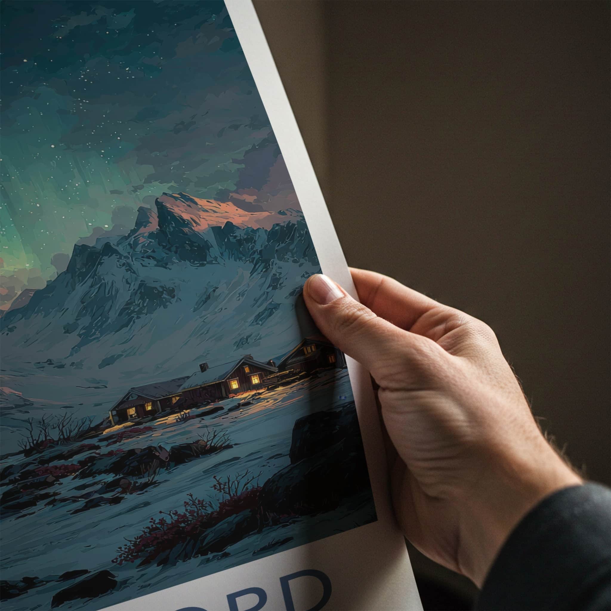 Nordfjord Poster - Norway Art Print - Northern Lights Fjord Home Decor