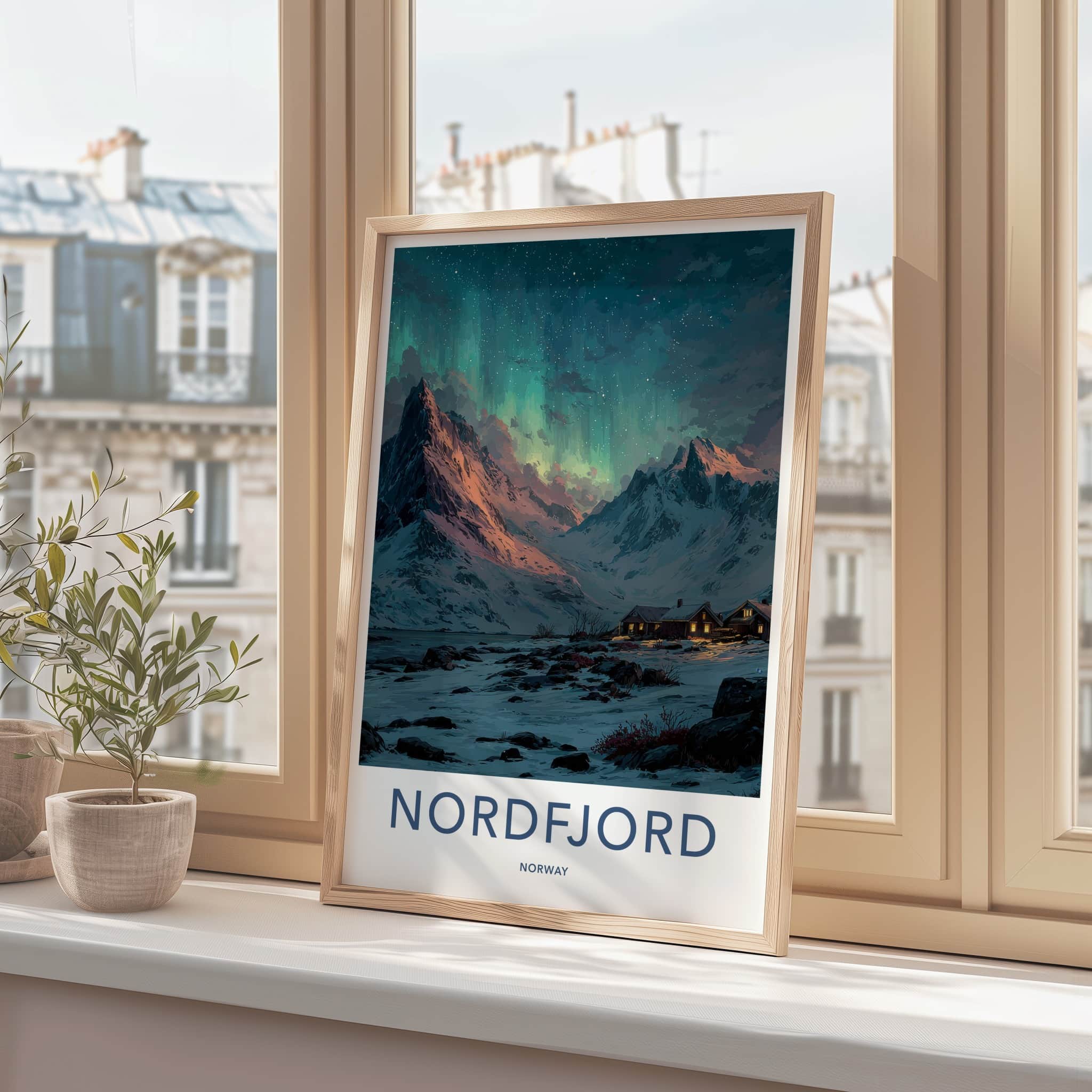 Nordfjord Poster - Norway Art Print - Northern Lights Fjord Home Decor