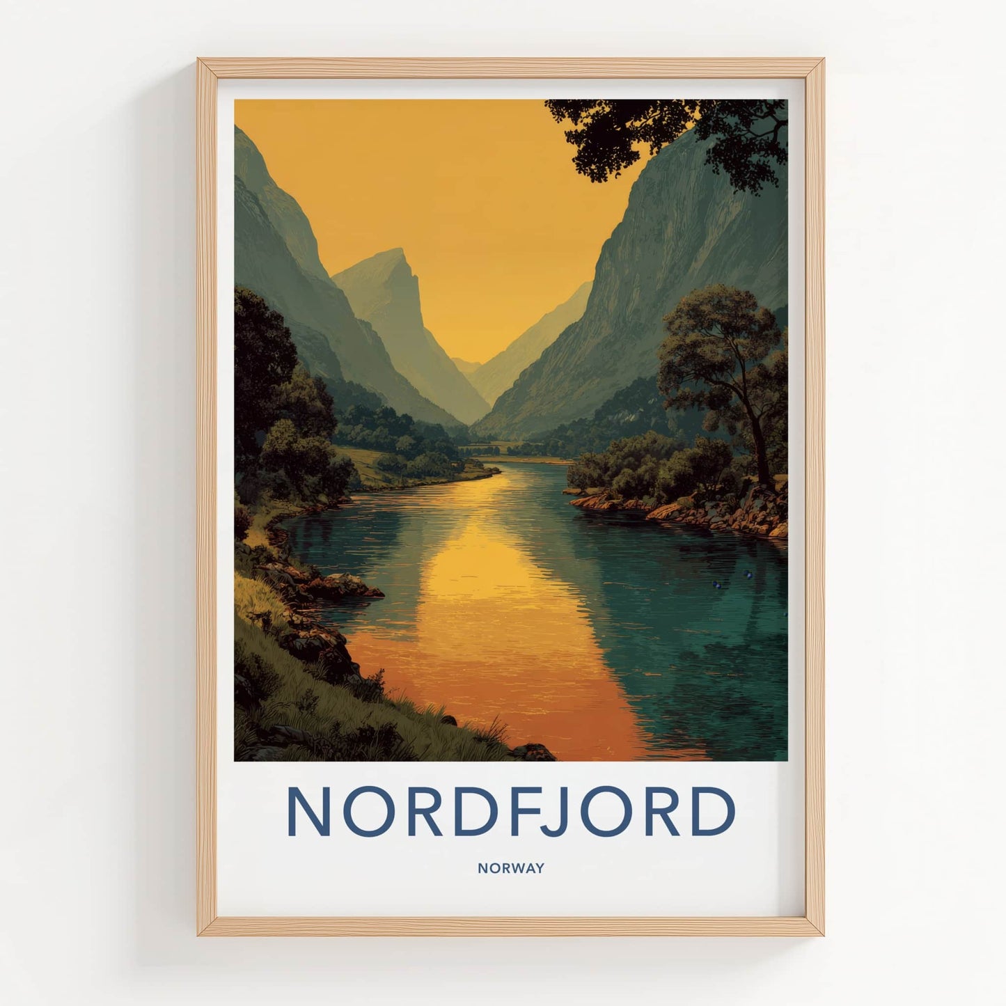 Nordfjord Poster - Norway Travel Art - Calm Fjord Reflection Home Decor