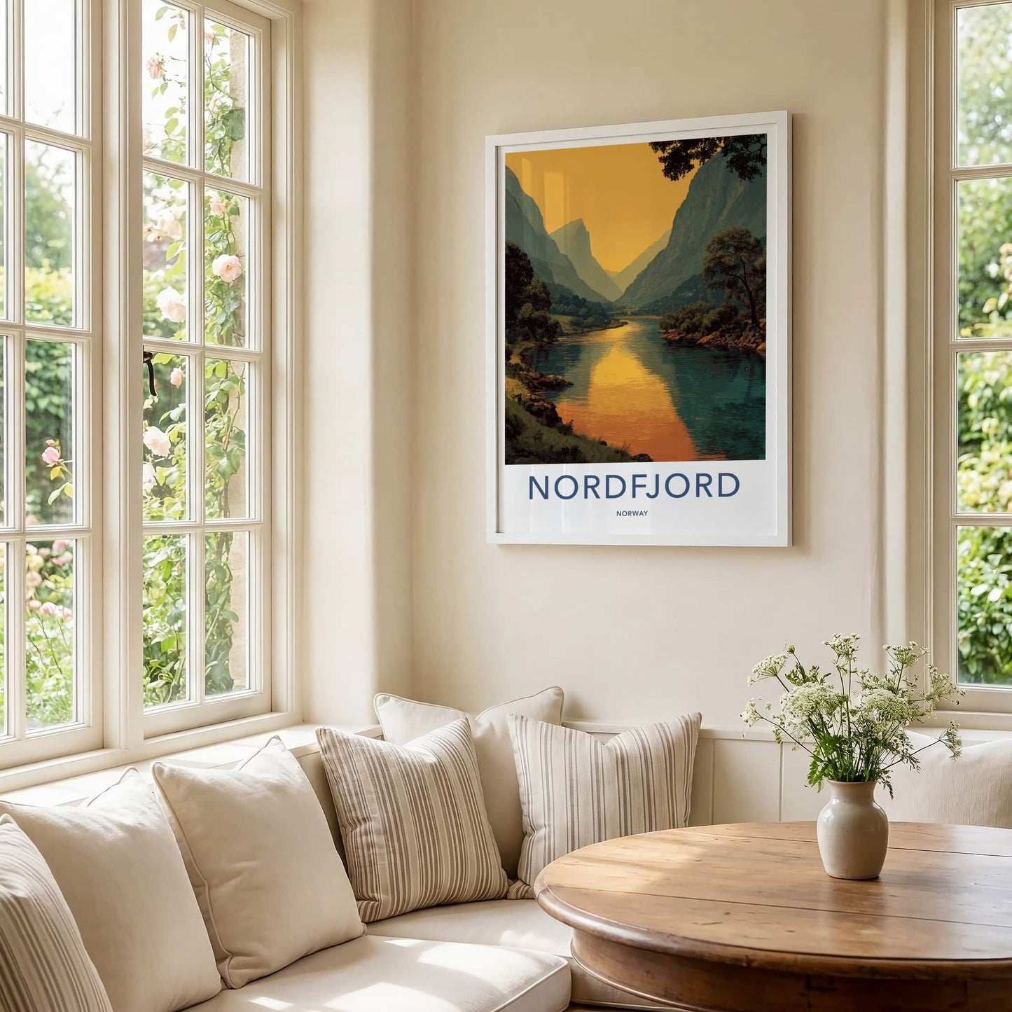 Nordfjord Poster - Norway Travel Art - Calm Fjord Reflection Home Decor