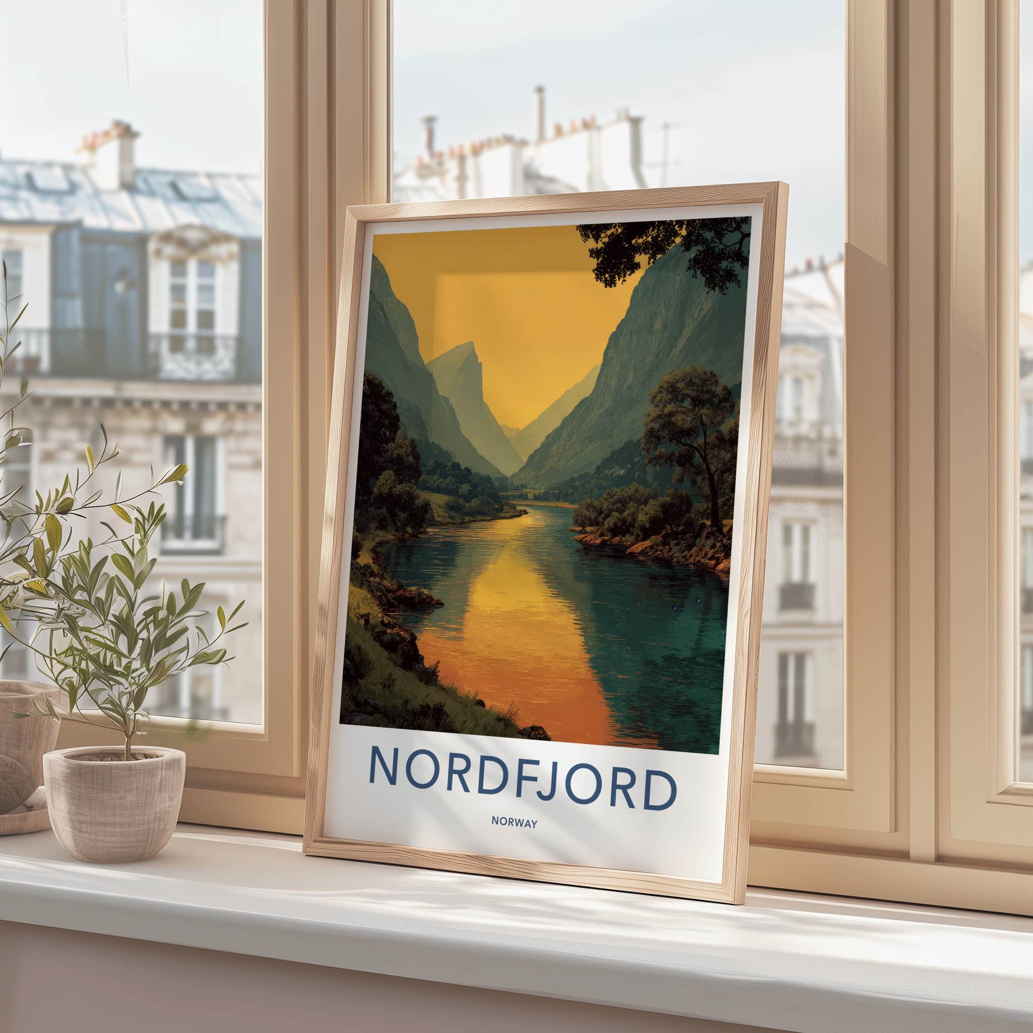 Nordfjord Poster - Norway Travel Art - Calm Fjord Reflection Home Decor