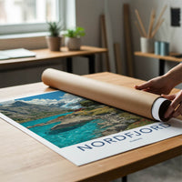 Nordfjord Poster - Norway Travel Art - Glacier Fjord Cabin Home Decor