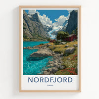 Nordfjord Poster - Norway Travel Art - Glacier Fjord Cabin Home Decor