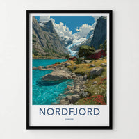 Nordfjord Poster - Norway Travel Art - Glacier Fjord Cabin Home Decor