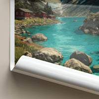Nordfjord Poster - Norway Travel Art - Glacier Fjord Cabins Home Decor