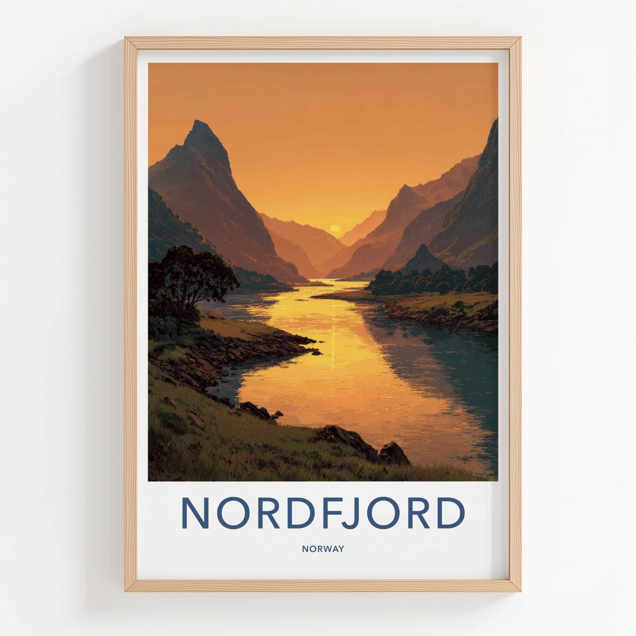 Nordfjord Poster - Norway Travel Art - Golden Fjord Sunset Home Decor