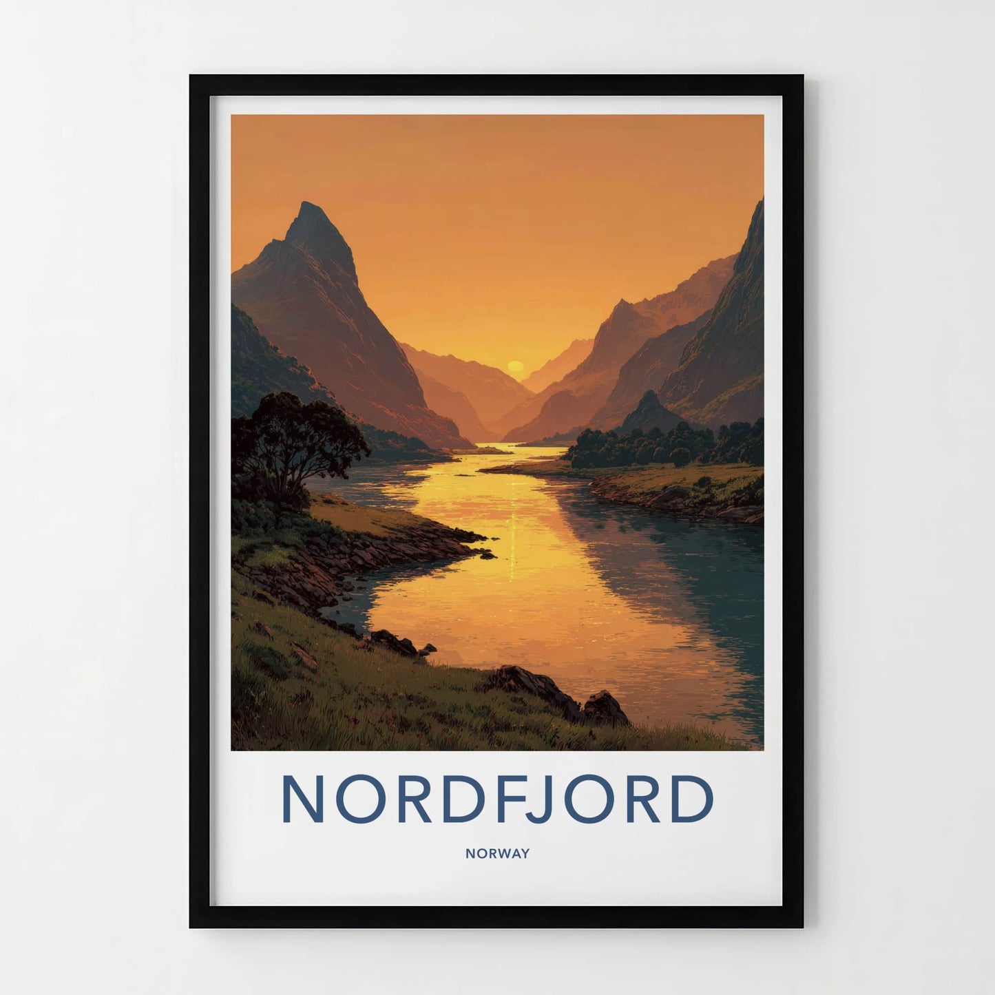 Nordfjord Poster - Norway Travel Art - Golden Fjord Sunset Home Decor