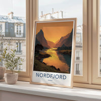 Nordfjord Poster - Norway Travel Art - Golden Fjord Sunset Home Decor